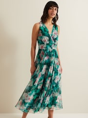 Phase Eight Green Nora Chiffon Floral Wrap Dress - Image 3 of 6