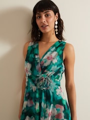 Phase Eight Green Nora Chiffon Floral Wrap Dress - Image 4 of 6