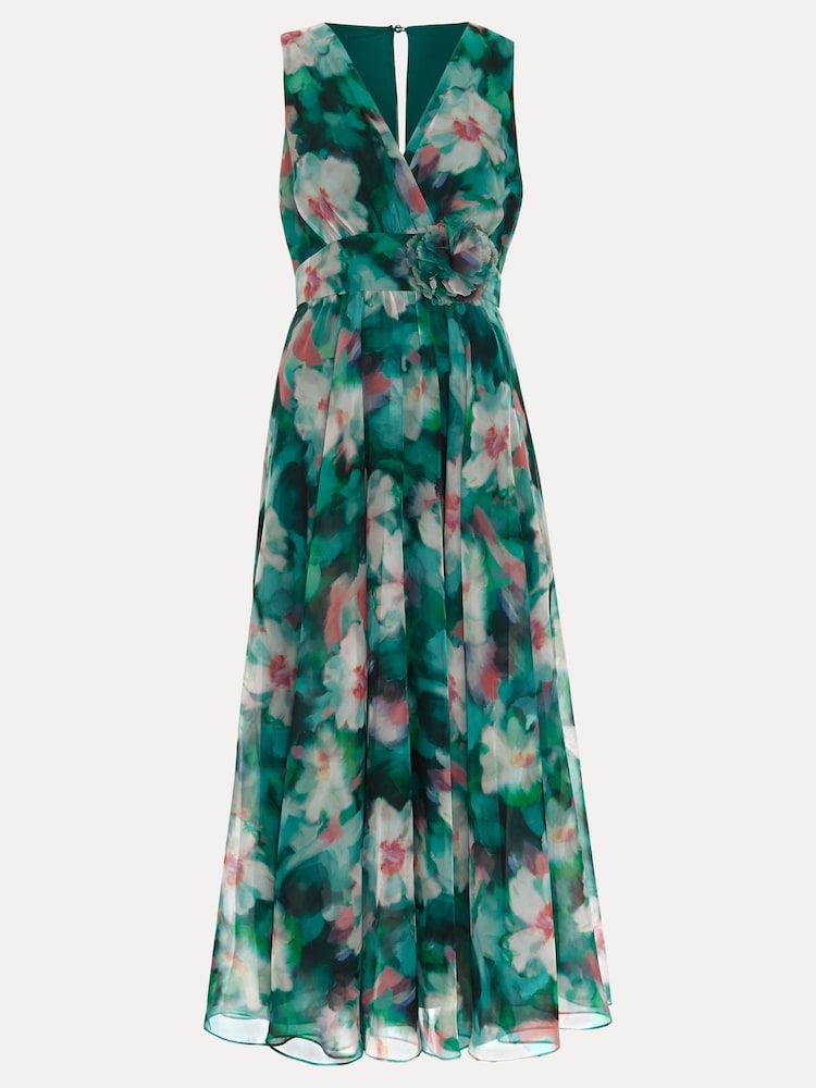 Phase Eight Green Nora Chiffon Floral Wrap Dress - Image 6 of 6
