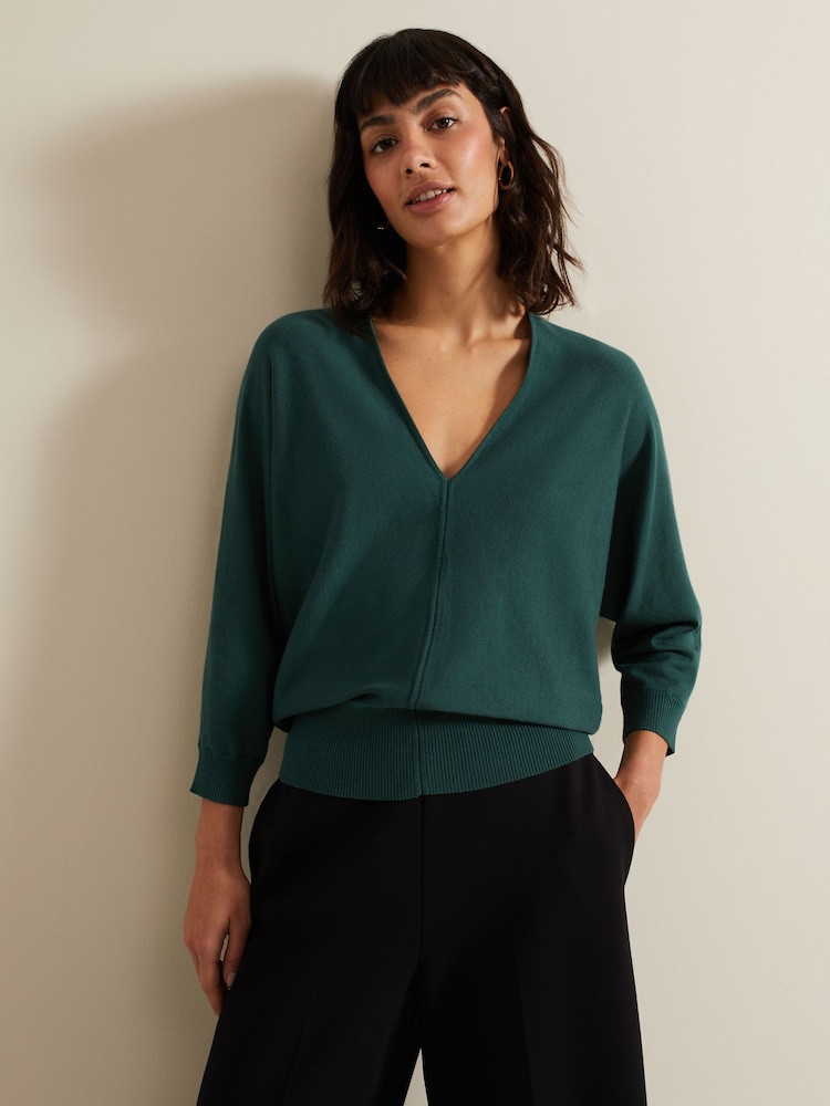Phase Eight Green Gina V-Neck Batwing Jumper - Image 1 of 7
