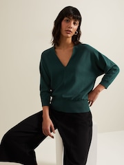 Phase Eight Green Gina V-Neck Batwing Jumper - Image 4 of 7