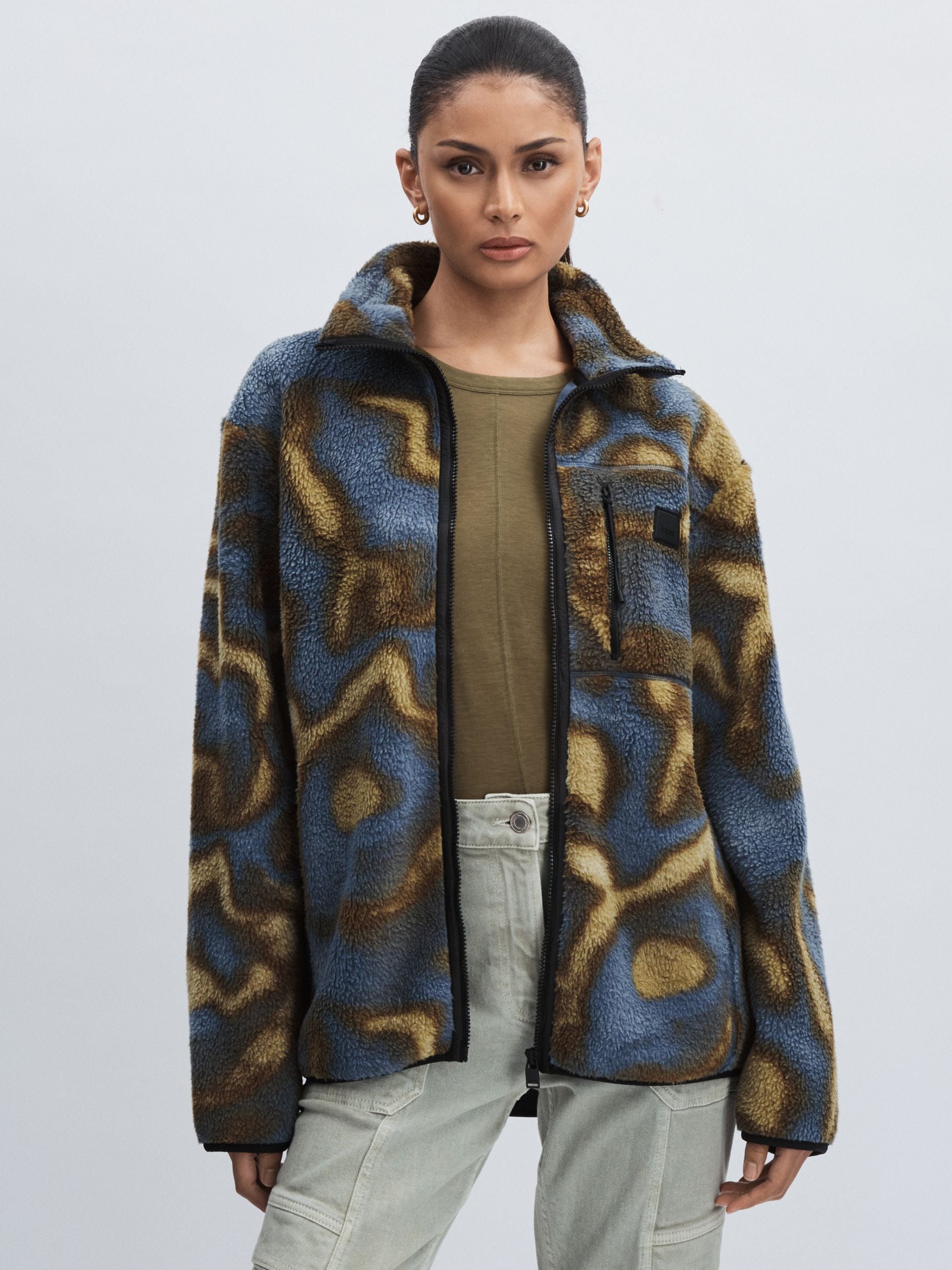 Rains Fleece Abstract Print Zip-through Jacket