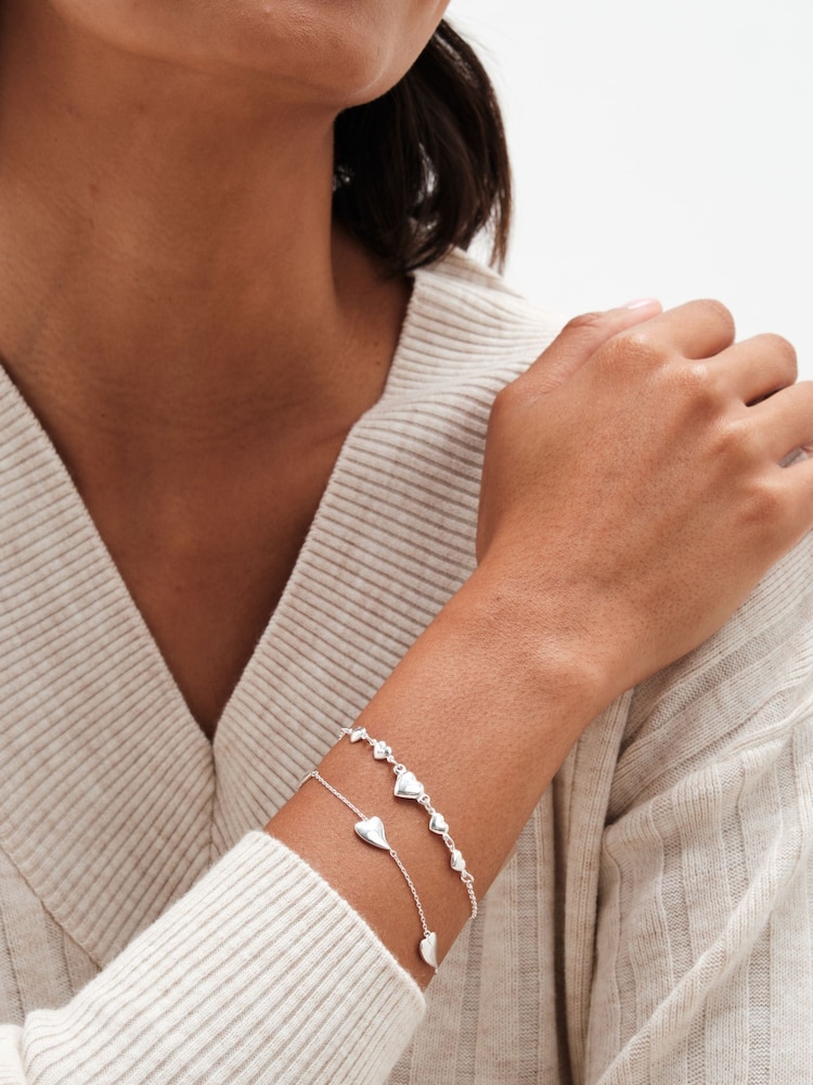 Simply Silver Silver Tone 925 Polished Silver Puff Heart Bracelet - Image 1 of 6