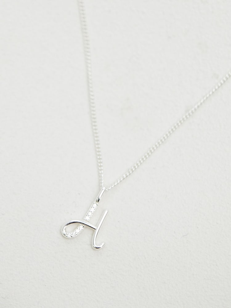 Simply Silver Silver Tone 925 Polished and Cubic Zirconia Initial Pendant - Image 2 of 2