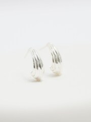 Simply Silver Silver Tone 925 Polished Ridged Hoop Earrings - Image 2 of 4