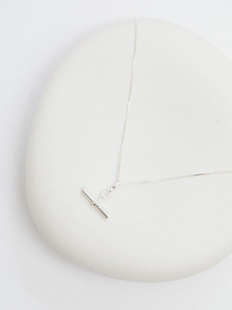 Simply Silver Silver Tone 925 Textured Polished T-Bar Necklace - Image 2 of 3