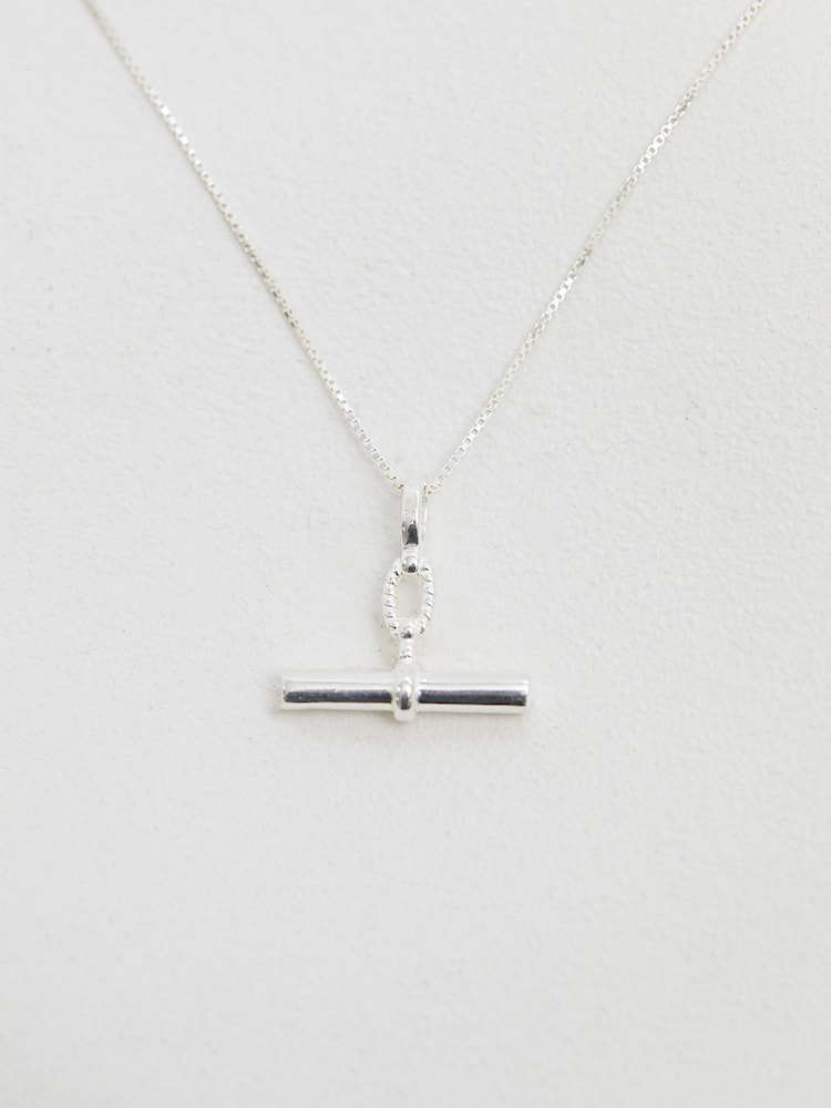 Simply Silver Silver Tone 925 Textured Polished T-Bar Necklace - Image 3 of 3