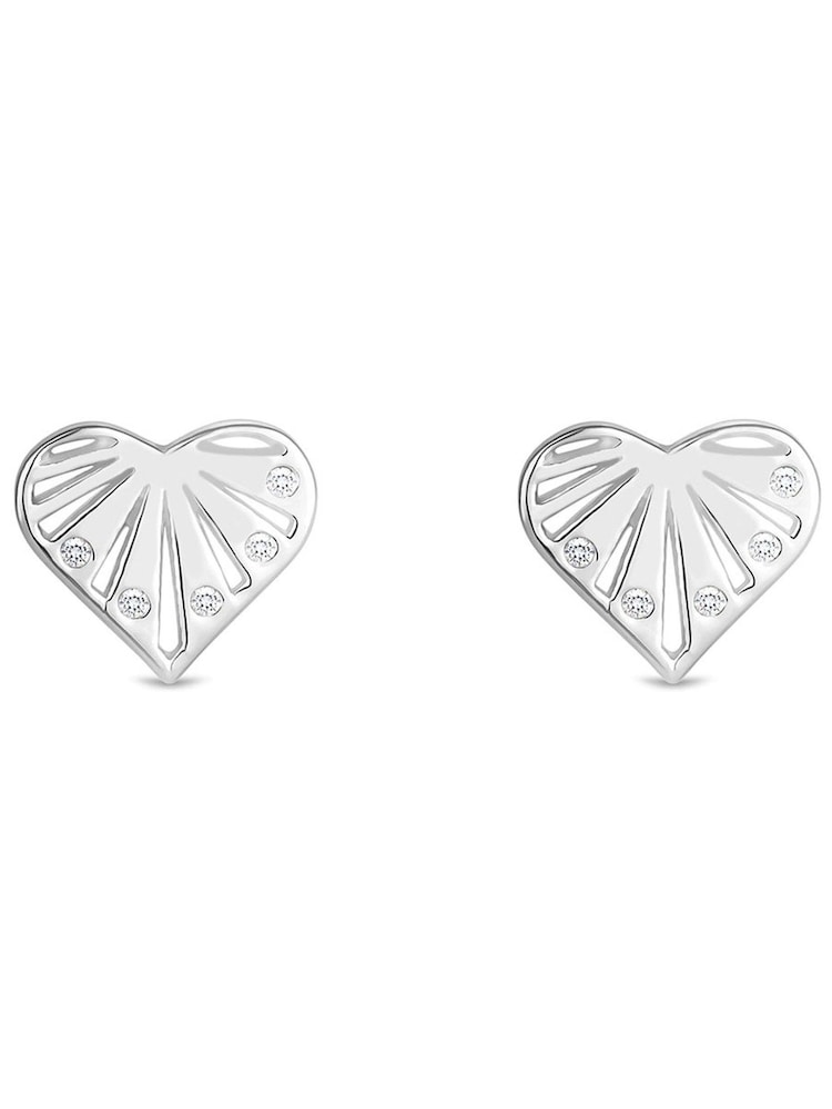 Simply Silver Silver Tone 925 Cubic Zirconia Sunburst Heart Stud Earrings - Image 1 of 4