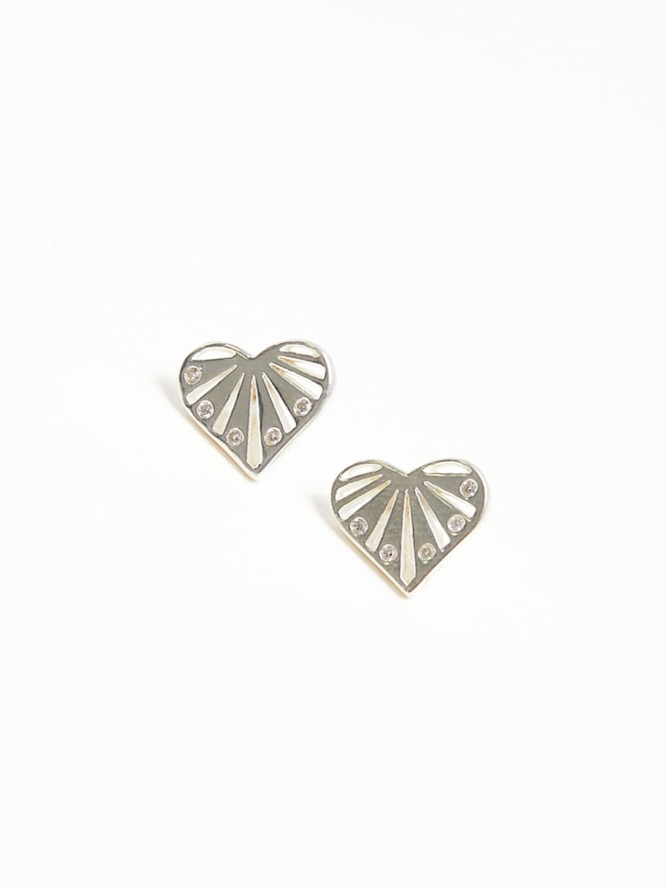 Simply Silver Silver Tone 925 Cubic Zirconia Sunburst Heart Stud Earrings - Image 2 of 4