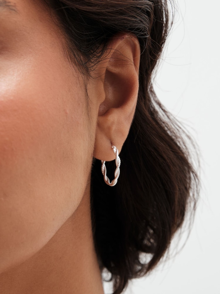 Simply Silver Silver Tone 925 Polished Twist Hoop Earrings - Image 1 of 4