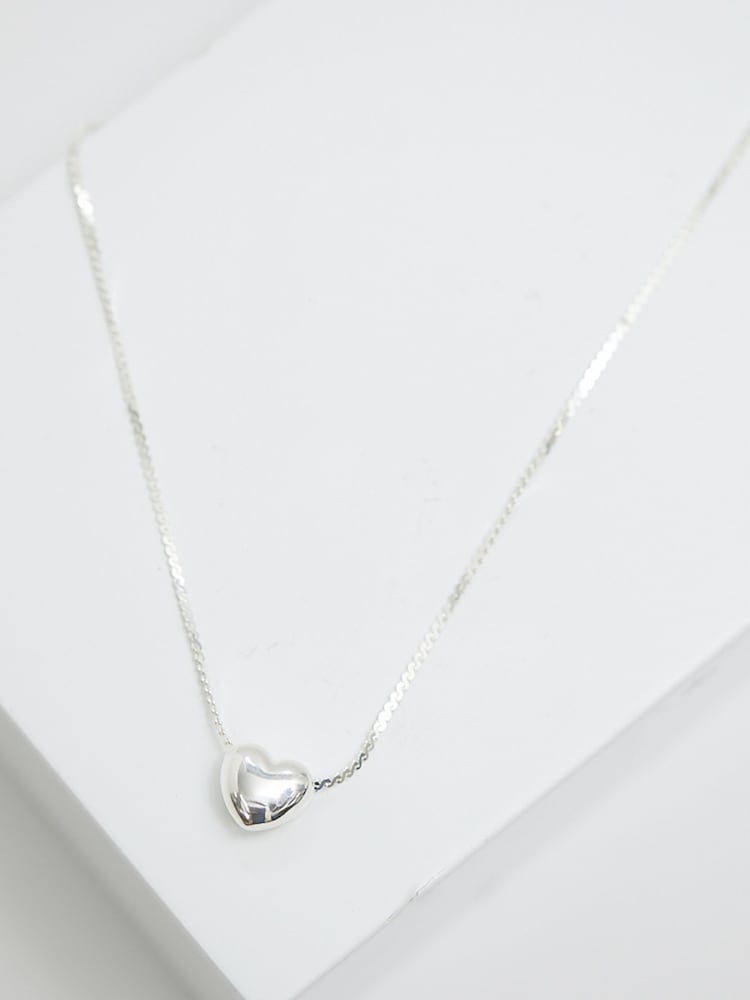 Simply Silver Silver Tone 925 Puff Heart Threaded Chain Necklace - Image 1 of 3