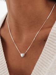 Simply Silver Silver Tone 925 Puff Heart Threaded Chain Necklace - Image 2 of 3