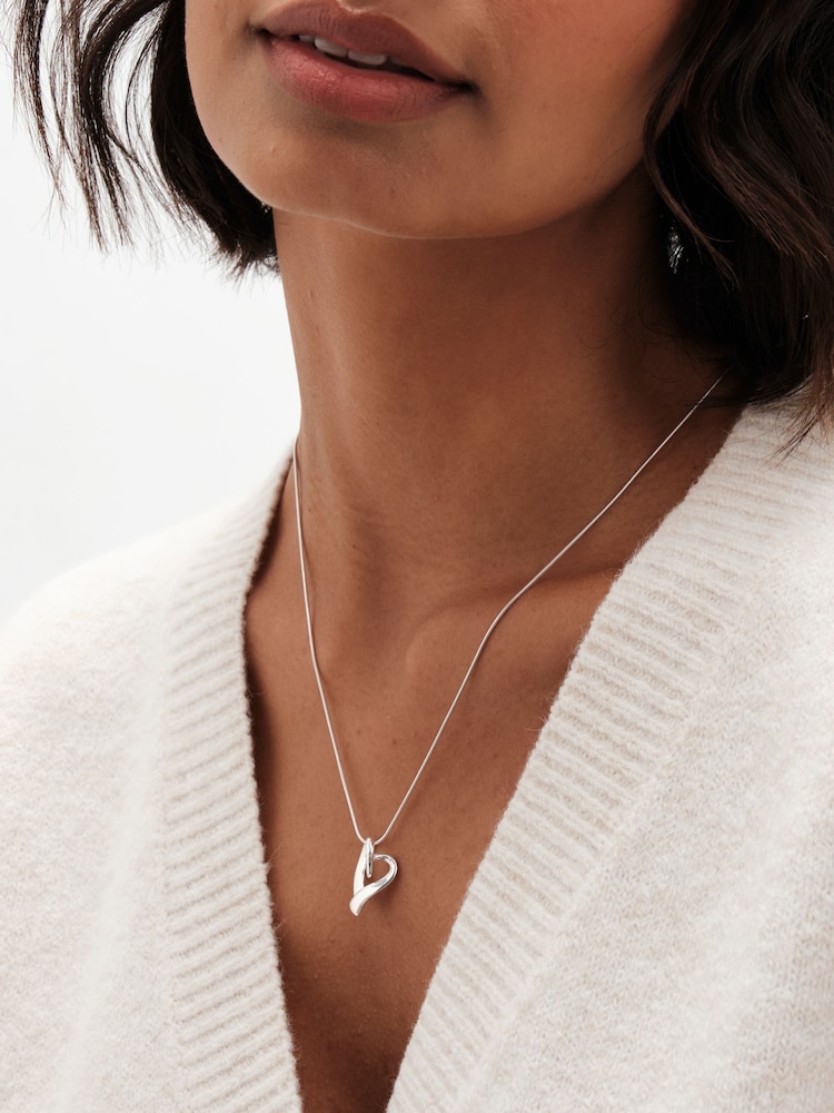 Simply Silver Silver Tone Sterling 925 Polished Open Tapered Heart Pendant Necklace - Image 1 of 4