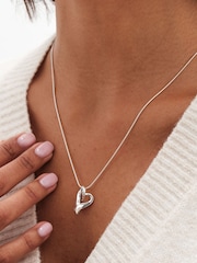 Simply Silver Silver Tone Sterling 925 Polished Open Tapered Heart Pendant Necklace - Image 2 of 4