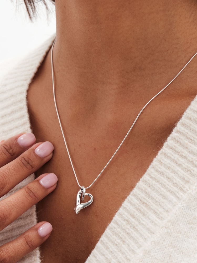 Simply Silver Silver Tone Sterling 925 Polished Open Tapered Heart Pendant Necklace - Image 2 of 4