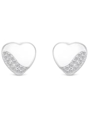 Simply Silver Silver Tone Sterling 925 Polished and Pave Heart Stud Earrings - Image 4 of 4