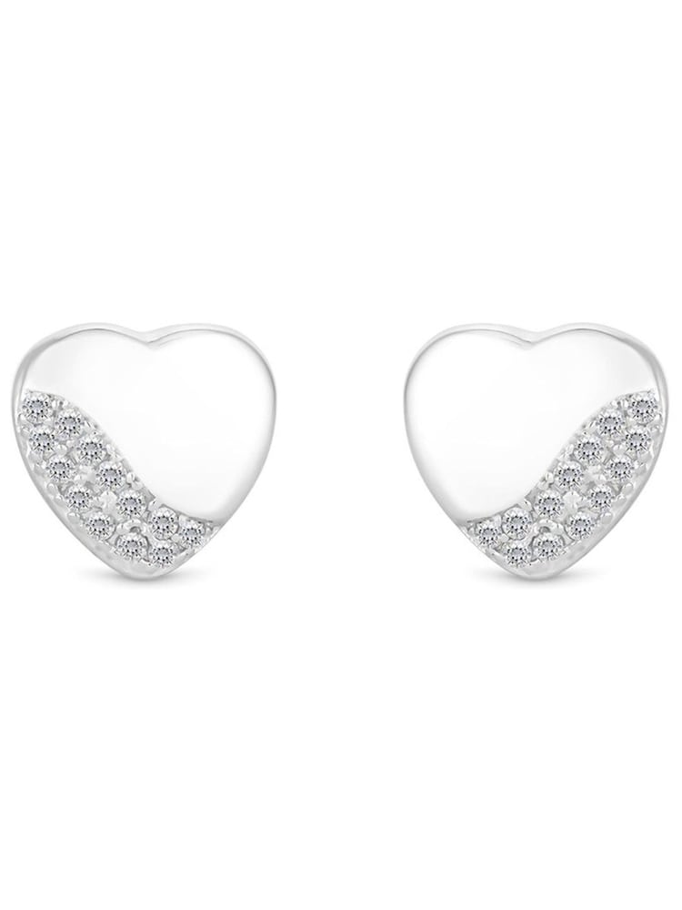Simply Silver Silver Tone Sterling 925 Polished and Pave Heart Stud Earrings - Image 4 of 4