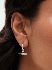 Simply Silver Silver Tone Sterling 925 Textured Polished T Bar Hoop Earrings - Image 1 of 4