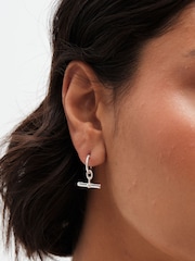Simply Silver Silver Tone Sterling 925 Textured Polished T Bar Hoop Earrings - Image 2 of 4