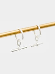Simply Silver Silver Tone Sterling 925 Textured Polished T Bar Hoop Earrings - Image 3 of 4