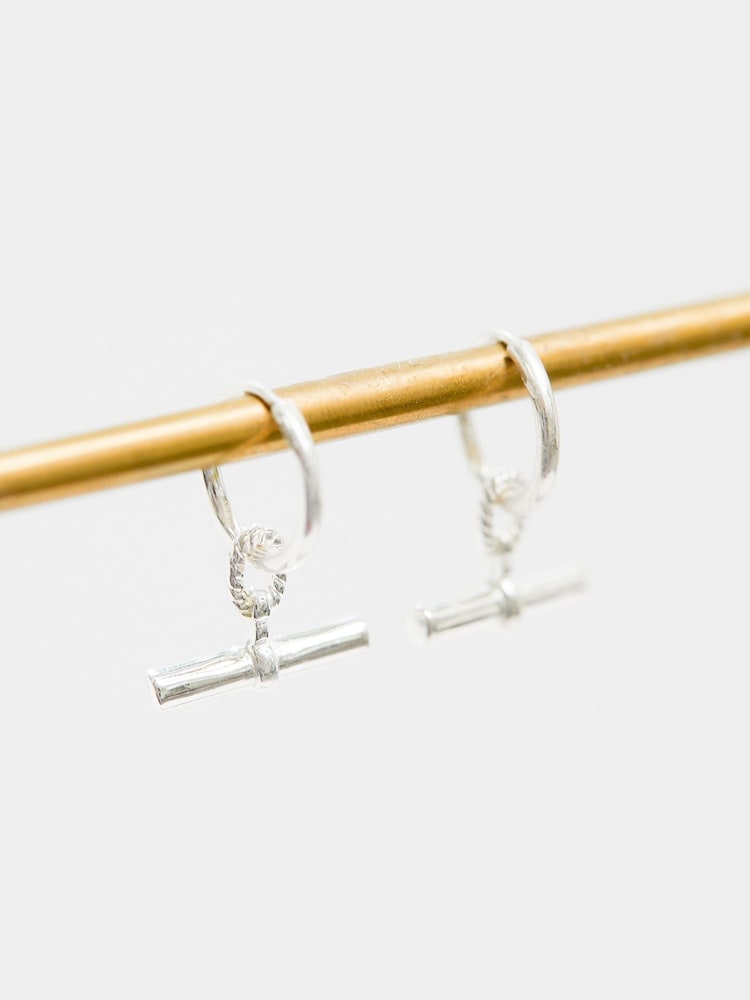 Simply Silver Silver Tone Sterling 925 Textured Polished T Bar Hoop Earrings - Image 3 of 4