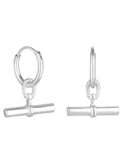 Simply Silver Silver Tone Sterling 925 Textured Polished T Bar Hoop Earrings - Image 4 of 4