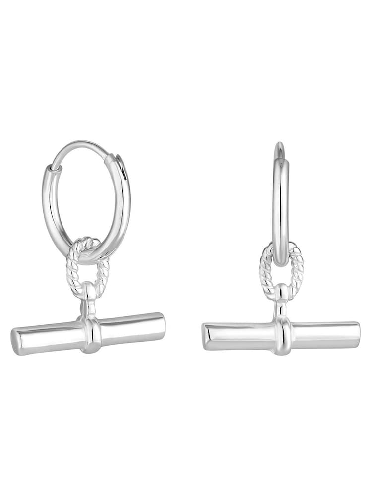 Simply Silver Silver Tone Sterling 925 Textured Polished T Bar Hoop Earrings - Image 4 of 4