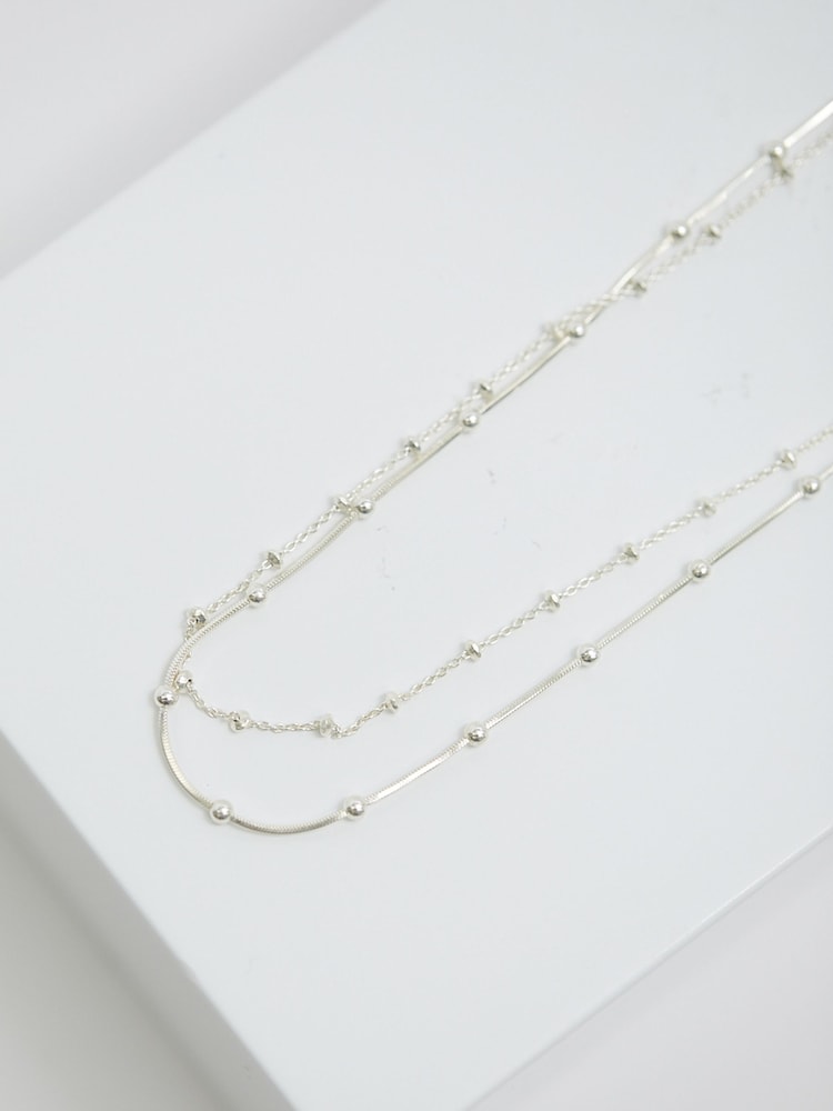 Simply Silver Silver Tone Sterling 925 Polished Double Row Ball Chain Necklace - Image 4 of 4