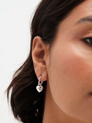 Simply Silver Silver Tone Sterling 925 Polished Puff Heart Charm Hoop Earrings - Image 2 of 4