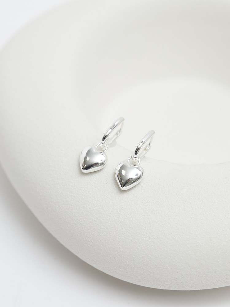 Simply Silver Silver Tone Sterling 925 Polished Puff Heart Charm Hoop Earrings - Image 4 of 4