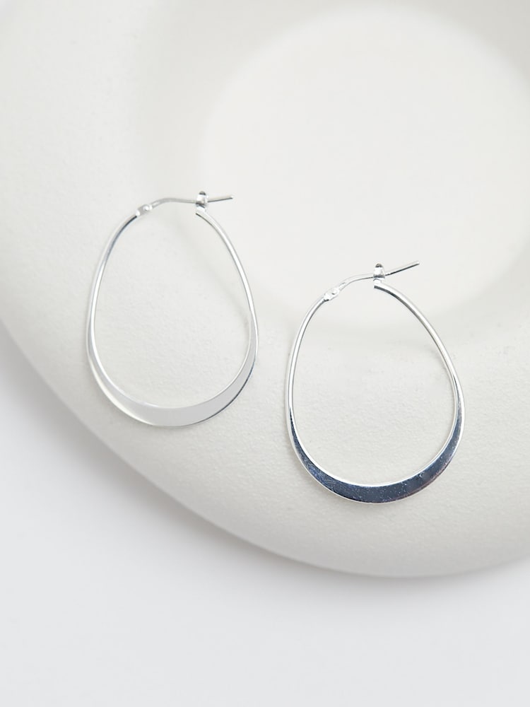 Simply Silver Silver Tone Sterling 925 Polished Oval Flat Edge Hoop Earrings - Image 4 of 4