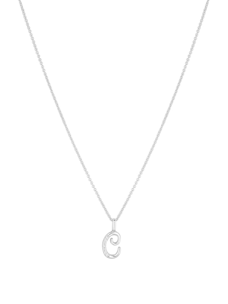 Simply Silver Silver Tone Sterling 925 Polished and Cubic Zirconia Initial Pendant - Image 1 of 4