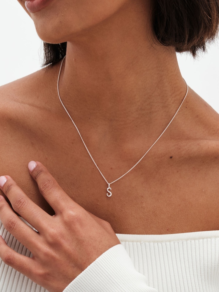 Simply Silver Silver Tone Sterling 925 Polished and Cubic Zirconia Initial Pendant - Image 1 of 6