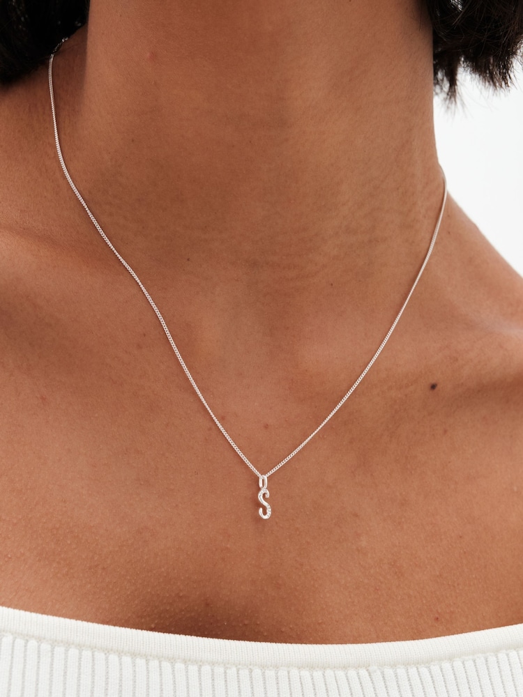 Simply Silver Silver Tone Sterling 925 Polished and Cubic Zirconia Initial Pendant - Image 2 of 6