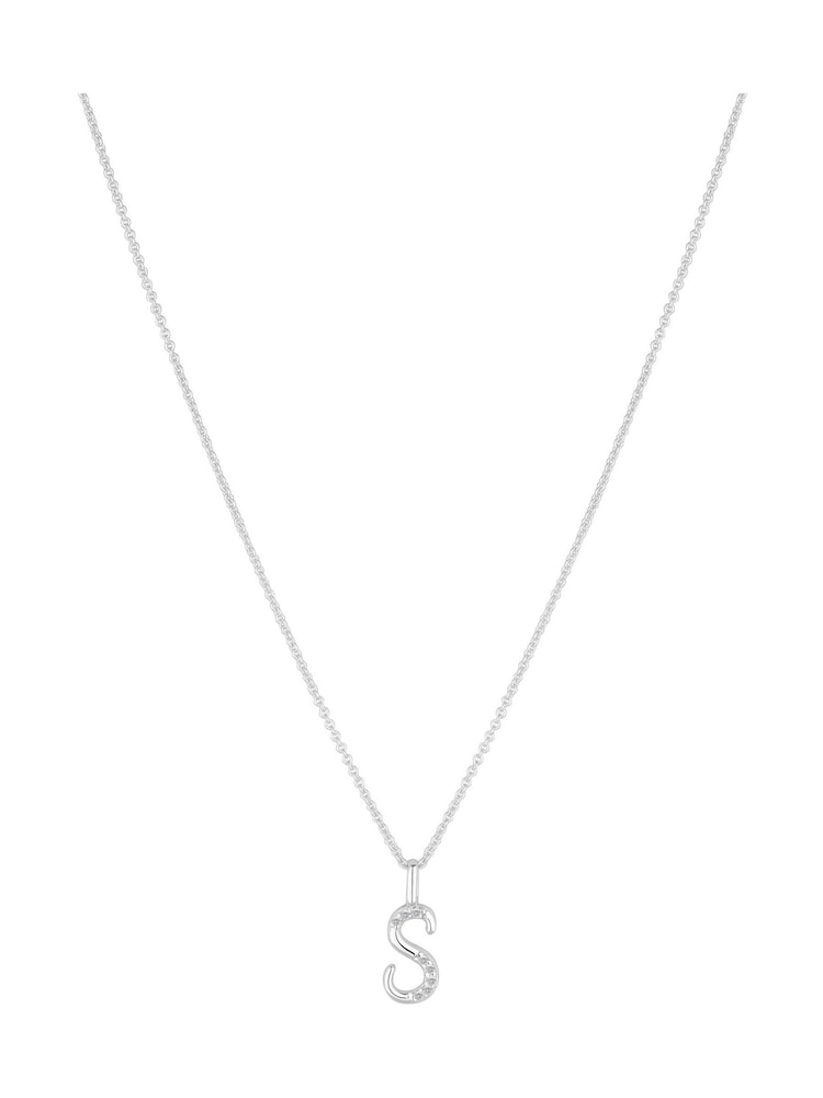 Simply Silver Silver Tone Sterling 925 Polished and Cubic Zirconia Initial Pendant - Image 3 of 6