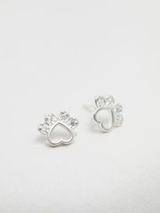 Simply Silver Silver Tone Sterling 925 Polished and Cubic Zirconia Open Paw Print Earrings - Image 2 of 2