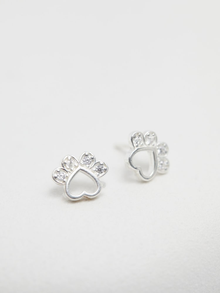 Simply Silver Silver Tone Sterling 925 Polished and Cubic Zirconia Open Paw Print Earrings - Image 2 of 2