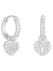 Simply Silver Silver Tone Sterling 925 Pave Padlock Charm Hoop Earrings - Image 1 of 4