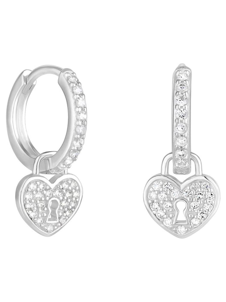 Simply Silver Silver Tone Sterling 925 Pave Padlock Charm Hoop Earrings - Image 1 of 4