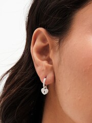 Simply Silver Silver Tone Sterling 925 Pave Padlock Charm Hoop Earrings - Image 2 of 4