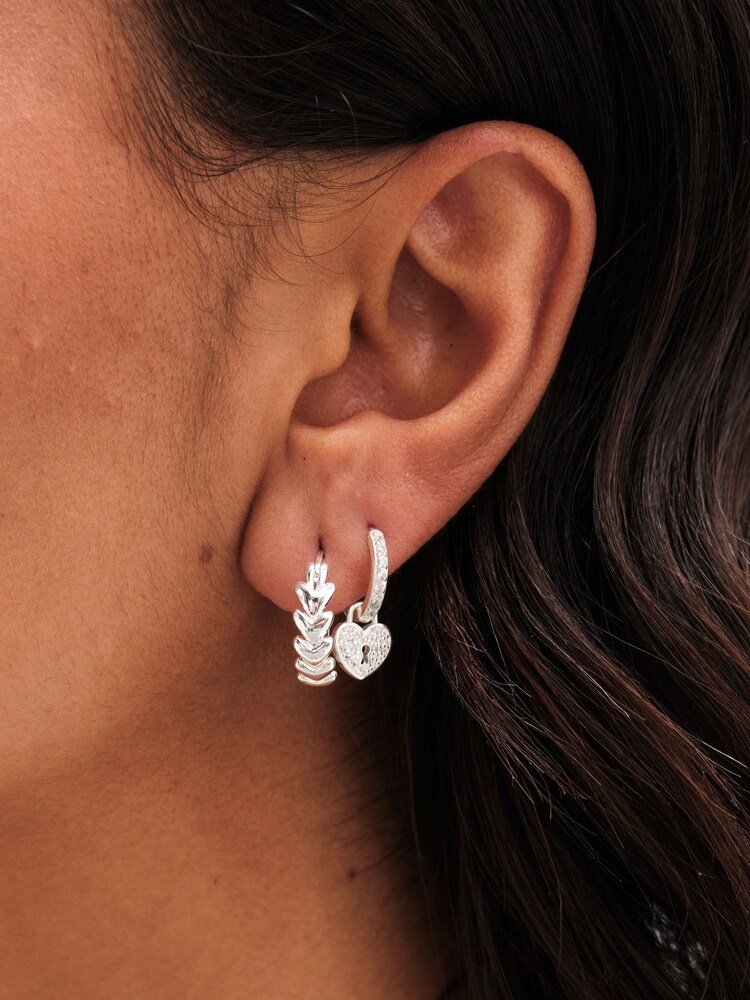 Simply Silver Silver Tone Sterling 925 Pave Padlock Charm Hoop Earrings - Image 4 of 4