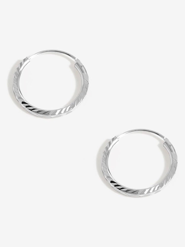 Simply Silver Silver Tone Sterling 925 Textured Mini Sleeper Hoop Earrings - Image 2 of 5