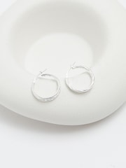 Simply Silver Silver Tone Sterling 925 Textured Mini Sleeper Hoop Earrings - Image 4 of 5