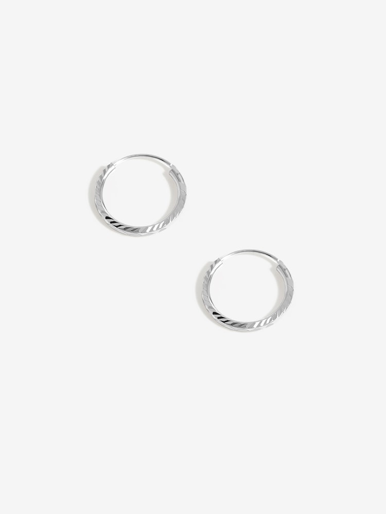 Simply Silver Silver Tone Sterling 925 Textured Mini Sleeper Hoop Earrings - Image 5 of 5