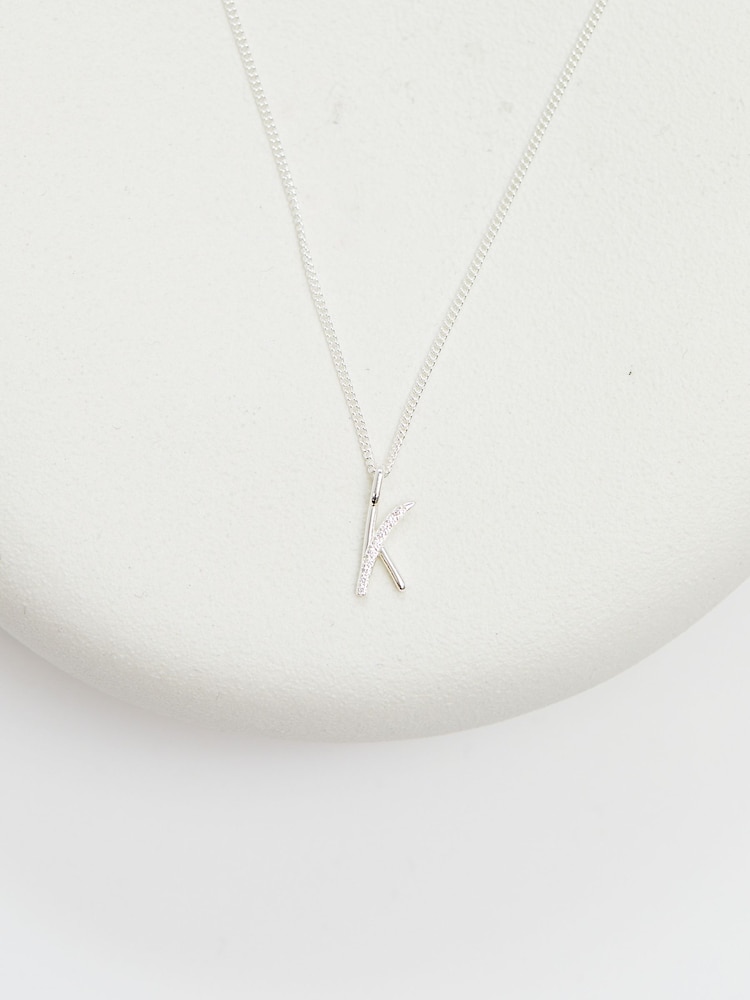 Simply Silver Silver Tone Sterling 925 Polished and Cubic Zirconia Initial Pendant - Image 2 of 4