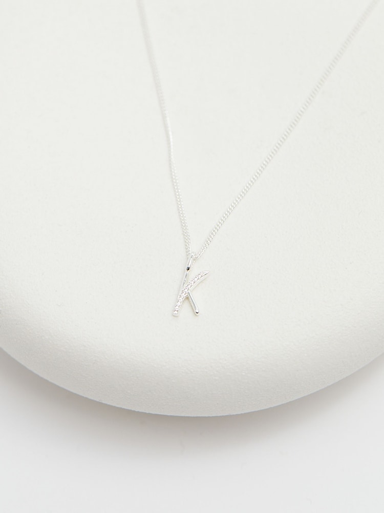 Simply Silver Silver Tone Sterling 925 Polished and Cubic Zirconia Initial Pendant - Image 4 of 4