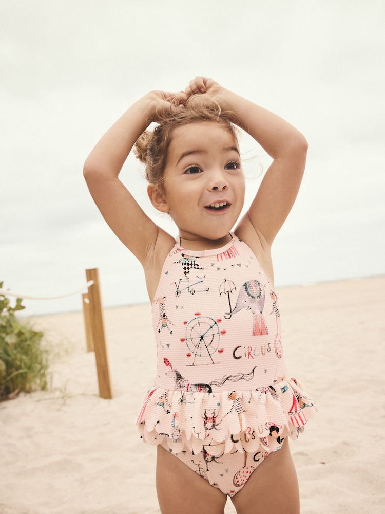 Ecru Circus Halter Neck Peplum Swimsuit (3mths-7yrs) - Image 1 of 7