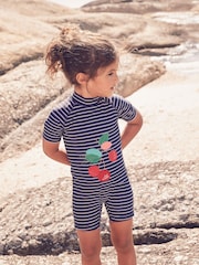 Navy Cherry Zip Back Sunsafe Swimsuit (3mths-7yrs) - Image 1 of 8