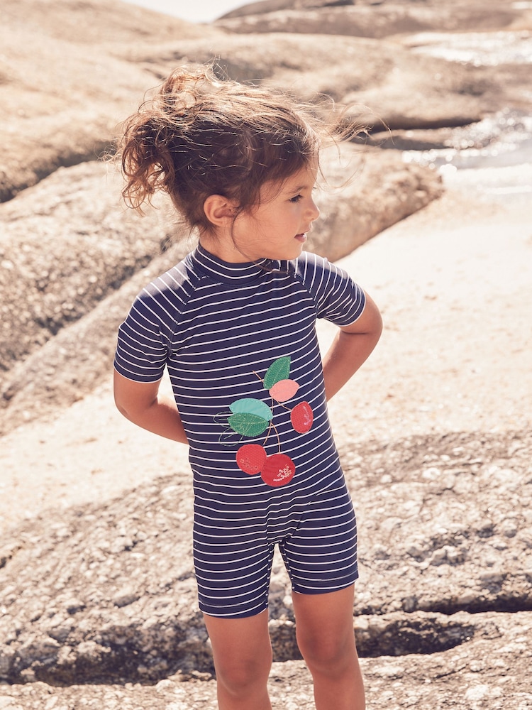 Navy Cherry Zip Back Sunsafe Swimsuit (3mths-7yrs) - Image 1 of 8