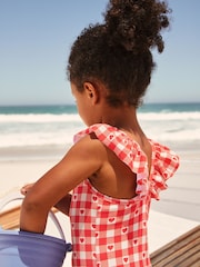 Red Gingham Heart Frill Shoulder Swimsuit (3mths-7yrs) - Image 3 of 9